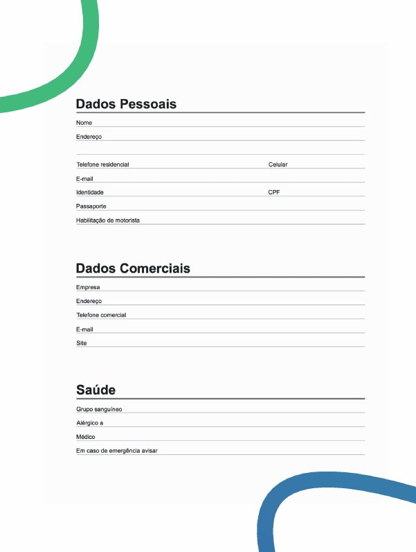 Caderno Atlantic Star, Dados pessoais e comerciais