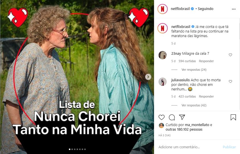 Gerenciamento de Instagram. Fonte: Instagram/@netflixbrasil