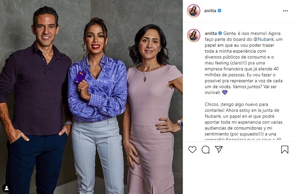 Anitta no Conselho de Administração do Nubank