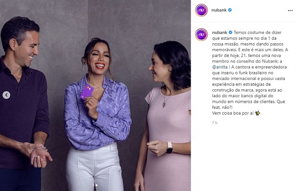 Anitta se junta ao Conselho de Administração do Nubank