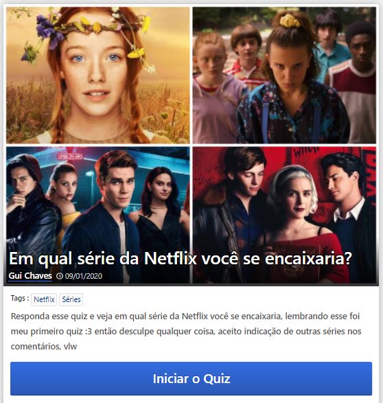 Exemplo de Quiz da Netflix