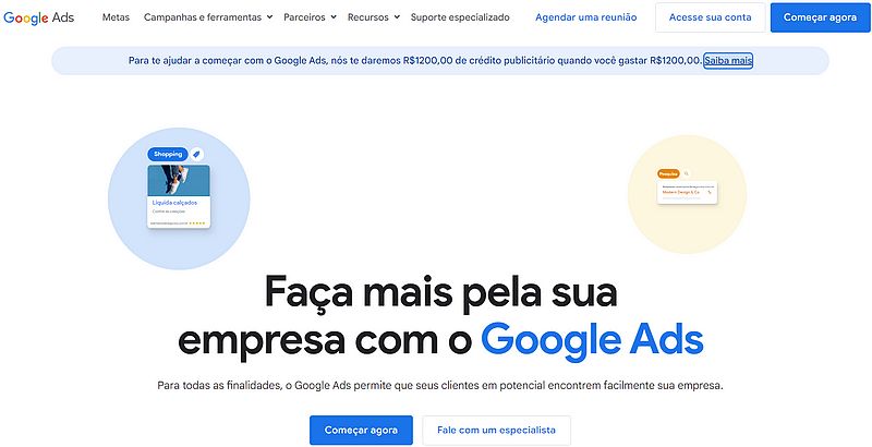 Cupom de R$1200 no Google Ads