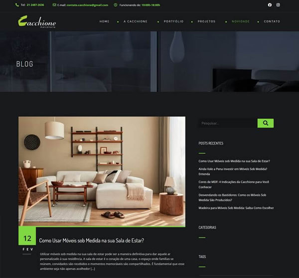 Criação de website em WordPress para a empresa de móveis Cacchione