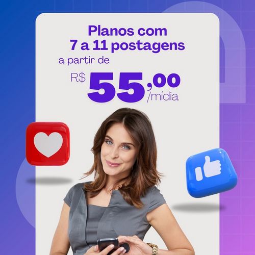 Plano de gestão de redes sociais com 7 a 11 postagens mensais